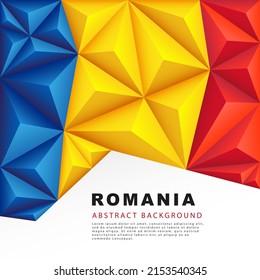Polygonal flag of Romania. Vector illustration. Abstract background in the form of colorful blue, yellow and red stripes of the Romanian flag.