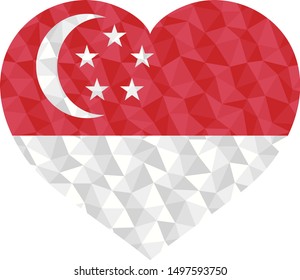 Polygonal flag of Singapore heart shaped. Low poly style vector illustration eps
