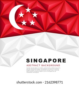 Bandera poligonal de Singapur. Ilustración vectorial. Fondo abstracto en forma de franjas coloreadas rojas y blancas de la bandera de Singapur.
