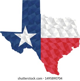 Polygonal flag of Texas on contour of the country map. Low poly style vector illustration eps
