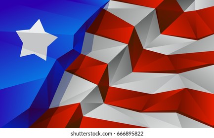 Polygonal flag of Unated States of America. Low poly Independence day background for card, poster and flyer.