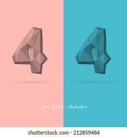 Polygonal Flat Alphabet Number 4 - Vector Illustration - Can be Used for Caption or Title
