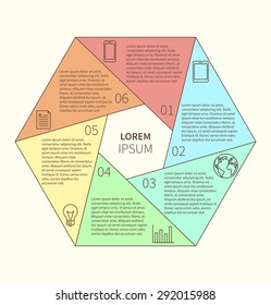 Polygonal flat infographic diagram template for presentation with 6 options. Vector illustration