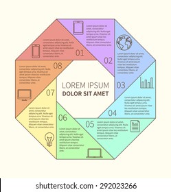 Polygonal flat infographic diagram template for presentation with 8 options. Vector illustration