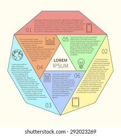 Polygonal flat infographic diagram template for presentation with 6 options. Vector illustration