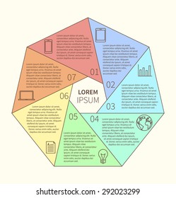Polygonal flat infographic diagram template for presentation with 7 options. Vector illustration