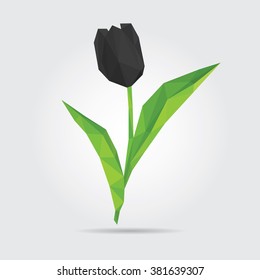 Polygonal Flower Tulip. Black Tulip in Vector