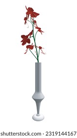 Polygonal of Flowers line drawing vector art in a vase for decoration. Line flower bouquets in vases, vector illustration. 3D.