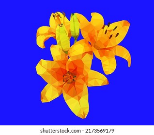 Polygonal flowers, low poly orange lily, vector geometric flower