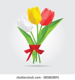 Polygonal Flowers. Polygonal Tulips in Vector