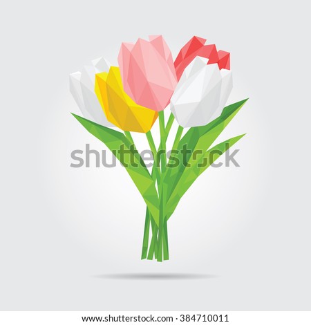 Polygonal Flowers. Polygonal Tulips in Vector