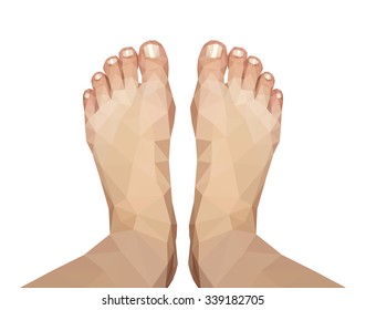 polygonal foot captured above on white background