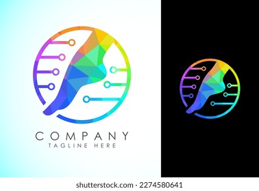 Polygonal foot and care icon logo template, Low poly foot and ankle healthcare