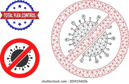 Polygonal Forbid Virus Model Icon, And Bicolor Scratched Total Flea Control Watermark. Polygonal Wireframe Symbol Designed With Forbid Virus Icon.