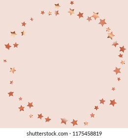 Polygonal frame from confetti stars. Isolated gradient stellar elements. Copper metallic gloss. Festive iridescent holographic shine effect vector template for celebration decorations.