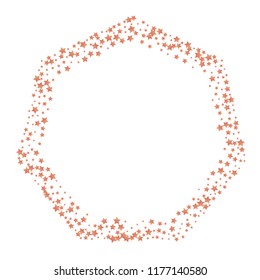 Polygonal frame from confetti stars. Isolated gradient celestial elements. Copper metal shine. Festive iridescent holographic shine effect vector template for celebration decorations.