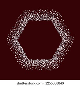Polygonal frame from confetti stars. Isolated gradient celestial elements. Platinum metal shine. Iridescent glitter festive  celebration vector  template for celebration decorations.