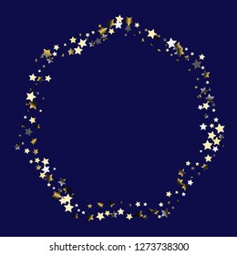 Polygonal frame from confetti stars. Isolated gradient celestial elements. Platinum chrome metal shine. Holiday celebration luminous glossy vector template for celebration decorations.