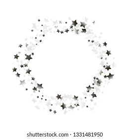 Polygonal frame from confetti stars. Isolated gradient celestial elements. Silver metallic gloss. Iridescent glitter festive  celebration vector  template for celebration decorations.