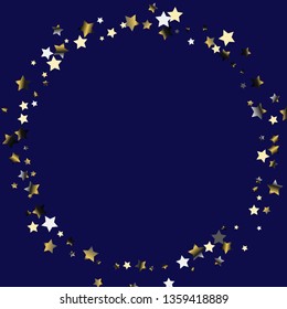 Polygonal frame from confetti stars. Isolated gradient stellar elements. Platinum chrome metal shine. Festive iridescent holographic shine effect vector template for celebration decorations.