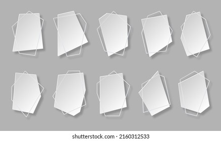 Polygonal frame papercut geometric shape flat set. Rectangular sign blank sticker banner flyer poster wedding invitation greeting card. Modern 3d abstract background line light info field isolated