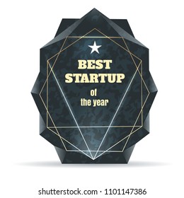 Polygonal Frame With Startup Award. Crystal Shape Diamond Stone Element For Business Awards Card, Vector Illustration