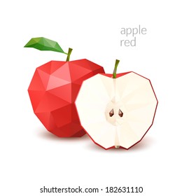 Polygonal fruit - apple red. Vector illustration