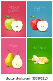 Polygonal fruit - green and red apple, pear, banana