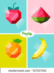 Polygonal fruit icons. Fruit is like a precious stone or a piece of ice