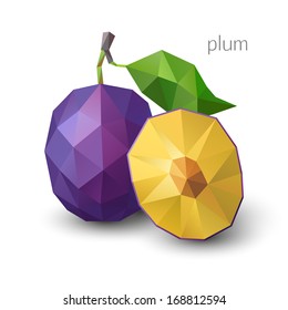 Polygonal fruit - plum. Vector illustration