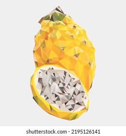 Fruta Polígona - Dragón Amarillo. Ilustración de estilo de triángulo de baja polilla, aislada en el fondo de la luz