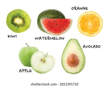 Colección de frutas poligonales. Ilustración colorida del concepto de vector.