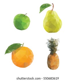Polygonal fruits. Pineapple, apple, orange, pear.