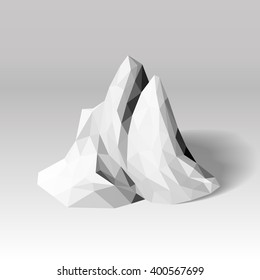 Polygonal geometric 3D mountain landscape. White-Gray gradient. Low poly design.