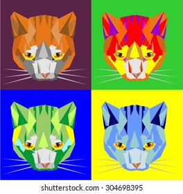 Polygonal geometric abstract cat head style pop art