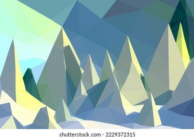 Polygonal geometric abstract digital mountain, vector colorful, flat landscape, travel background, mountains art, blue sky, creative backdrop