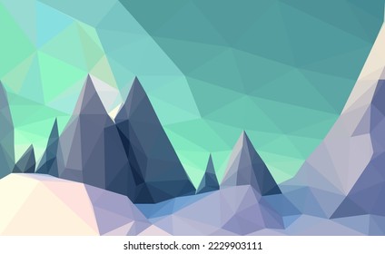 Polygonal geometric abstract digital mountain, vector colorful, flat landscape, travel background, mountains art, blue sky, creative backdrop, wallpaper