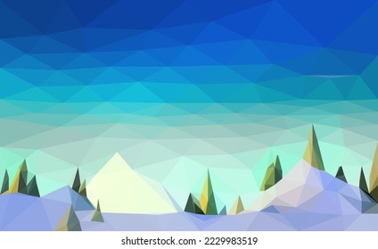 Polygonal geometric abstract digital mountain, vector colorful, flat landscape, travel background, mountains art, blue sky, creative backdrop, wallpaper