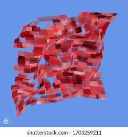 Polygonal geometric abstract vector object. Computer modeling for math or chemistry. Transparent colored parts surface structure overlapping under wire frame shape. Isolated futuristic symbol.