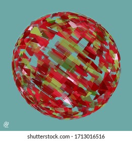 Polygonal geometric abstract vector object. Computer modeling for math or chemistry. Transparent colored parts surface structure overlapping under wire frame shape. Isolated futuristic symbol.