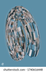 Polygonal geometric abstract vector object. Computer modeling for math or chemistry. Transparent colored parts surface structure overlapping under wire frame shape. Isolated futuristic symbol.