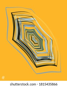 Polygonal geometric abstract vector object. Computer modeling for math or chemistry. Transparent colored parts surface structure overlapping under wire frame shape. Isolated futuristic symbol.
