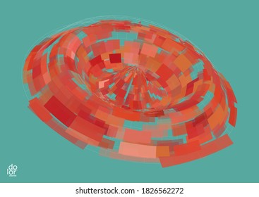 Polygonal geometric abstract vector object. Computer modeling for math or chemistry. Transparent colored parts surface structure overlapping under wire frame shape. Isolated futuristic symbol.