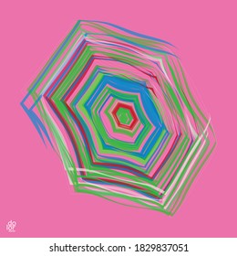 Polygonal geometric abstract vector object. Computer modeling for math or chemistry. Transparent colored parts surface structure overlapping under wire frame shape. Isolated futuristic symbol.