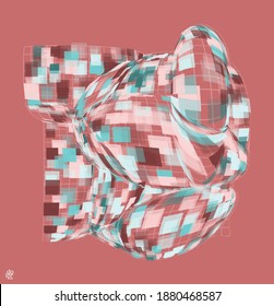 Polygonal geometric abstract vector object. Computer modeling for math or chemistry. Transparent colored parts surface structure overlapping under wire frame shape. Isolated futuristic symbol.
