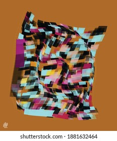 Polygonal geometric abstract vector object. Computer modeling for math or chemistry. Transparent colored parts surface structure overlapping under wire frame shape. Isolated futuristic symbol.