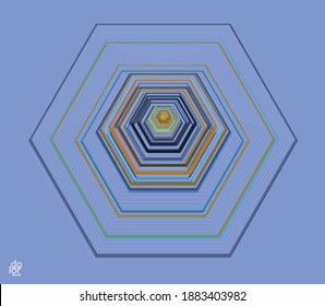 Polygonal geometric abstract vector object. Computer modeling for math or chemistry. Transparent colored parts surface structure overlapping under wire frame shape. Isolated futuristic symbol.