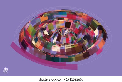 Polygonal geometric abstract vector object. Computer modeling for math or chemistry. Transparent colored parts surface structure overlapping under wire frame shape. Isolated futuristic symbol.