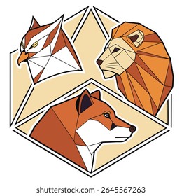 Polygonal Geometric Animal Faces Vector Set