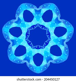 Polygonal geometric constellation in form flower  with seven petals on blue  background
